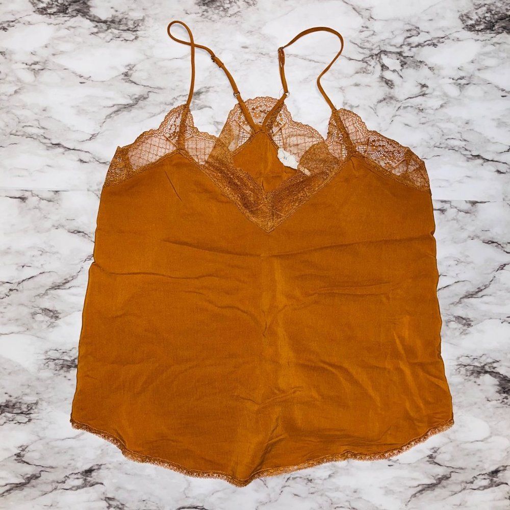 Love Stitch Spaghetti Strap Camisole Brown Women M Sweatheart Babydoll Summer